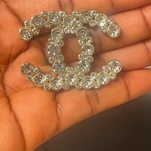 Crystal CC Logo Brooch Pin - Gold Tone Clear Crystal Accent